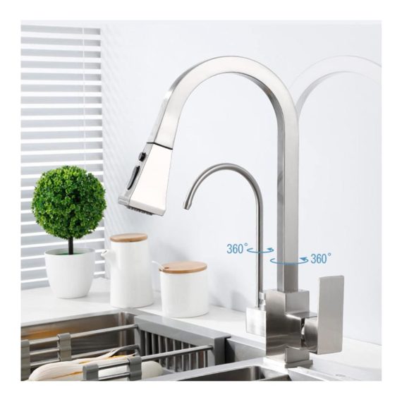 3-in-1 Ausziehbarer Küchenwasserhahn mit Touch-Funktion und 3 Sprühmodi - Wasserfilter Trinkwasserhahn und Chrommischbatterie (Gebürstetes Nickel