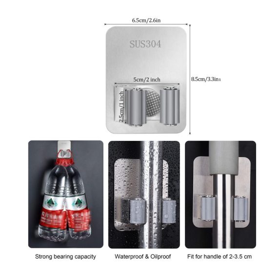 MaoXinTek Mop Halter Edelstahl - Wandhalterung für Besen und Geräte - Set mit 4 Haltern - Selbstklebend für Zuhause Küche Bad Garage und Garten