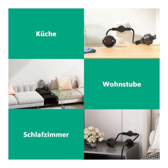 2-in-1 Steckdosenadapter mit Schutzkontakt Flexiblem Verlängerungskabel (250V/13A) – Doppelstecker für Küche und Zuhause Mehrfachsteckdose mit 2 Schuko Steckdosen 3x1.5mm² Kabel