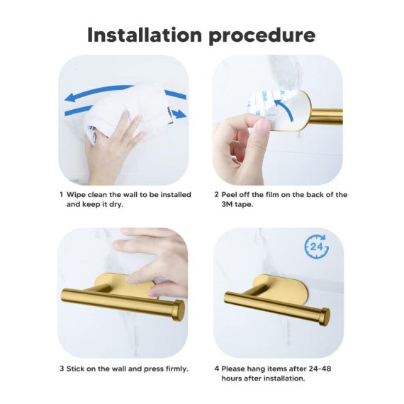 5-teiliges Badzubehör-Set aus rostfreiem Stahl – Handtuchhalter Toilettenpapierhalter Handtuchring Handtuchhaken selbstklebend ohne Bohren für Küche und Bad goldfarben