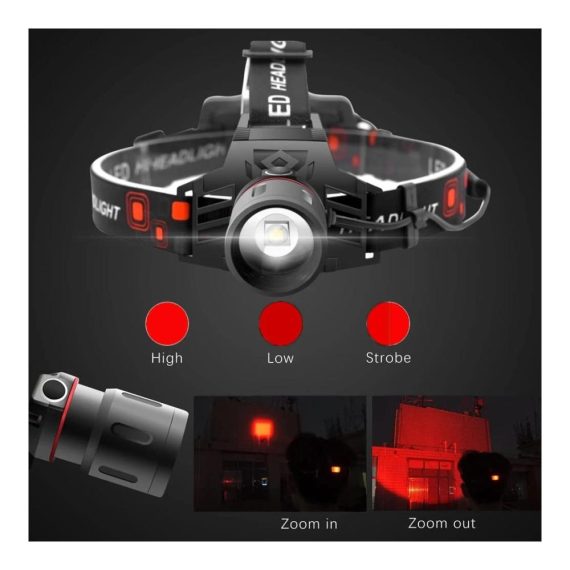 1000 Lumen Stirnlampe mit Rotlicht & Zoom | Wiederaufladbar für Jagd Camping & Astronomie - Outerdo LED Kopflampe