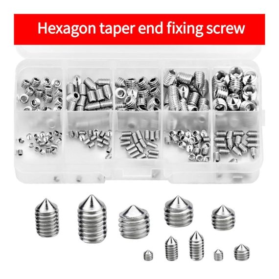 Edelstahl Madenschrauben Set - 200-teiliges Sortiment Konische Spitze Innensechskant Cup Point M3 M4 M5 M6 M8 Gewinde - Worm Screws für vielseitige Anwendungen