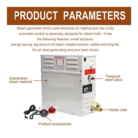Dampfsauna-Generator-Set 8000W für Gewerbe & Zuhause - 7-9 kW 220 V - Sauna/Dusche/Bad/SPA - Inkl. Abflusssystem & Thermostat 25-55 °C