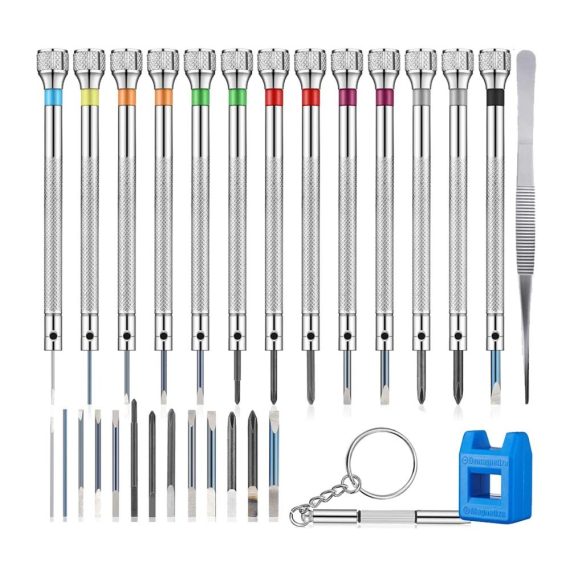 13-teiliges MaxAwe Uhrmacher Schraubendreher-Set - Präzisionswerkzeug für Uhren Brillen & Schmuckreparaturen (06-2 mm) mit Ersatzklingen