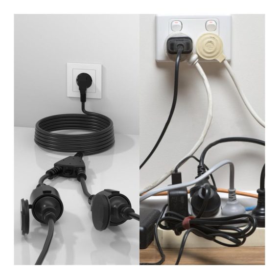 5m Verlängerungskabel mit Doppelstecker für Outdoor-Steckdosen - Schwarz 15mm² Stromkabel 2-fach Steckdose inklusive