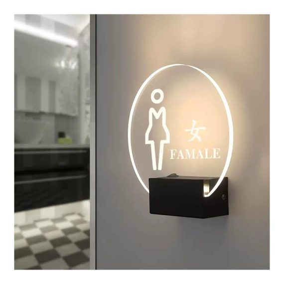 Beleuchtetes WC-Schild – Runde Namenstafeln für Büro Geschäft oder Zuhause – Wandmontage WC-Schilder für Männer und Frauen – Toilettenkennzeichnung 178 cm – Badezimmer-Schilder (Farbe A