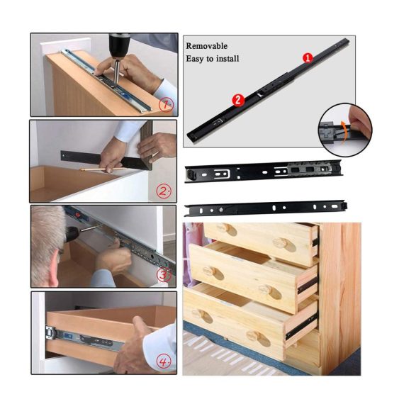 6er Set Schubladenauszüge 450mm Teilauszug - Schwerlast Schubladenschienen mit 60 kg Tragkraft - Kugelgeführte Auszugsschienen inklusive Schrauben für leichten Lauf in Küchenschränken