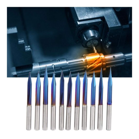 11-teiliges CNC-Fräser-Bit-Set 4mm/02 Zoll 2-schneidig V-Gravur mit Nano-Blau-Beschichtung Wolframstahl Hochglanz-Finish - Ideal für präzise Fräsarbeiten und vielseitige Anwendungen