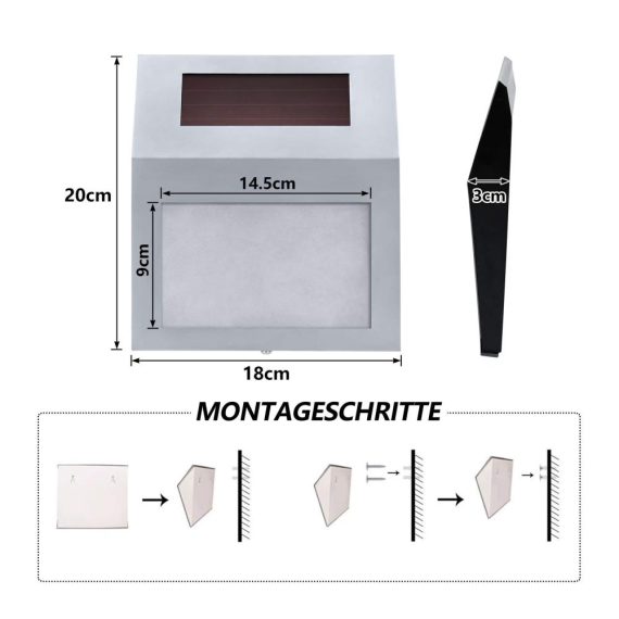 LED Solarhausnummer aus Edelstahl - Moderne Beleuchtete Hausnummer mit 2 LEDs - Solar Hausnummernleuchte Wandleuchte - Silber
