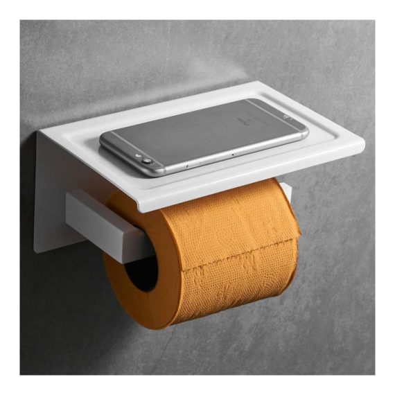 CASEWIND Toilettenpapierhalter mit Ablage und Handyhalter – Weiß Wandmontage WC Klopapierhalter aus Edelstahl mit Bohren