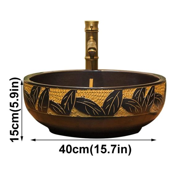 Retro Keramik Einbauwaschbecken | Handgemaltes Kunstbecken | Vintage Rundes Badezimmerspüle | Oben Zähler Waschbecken mit Gegenbecken für ein stilvolles Bad