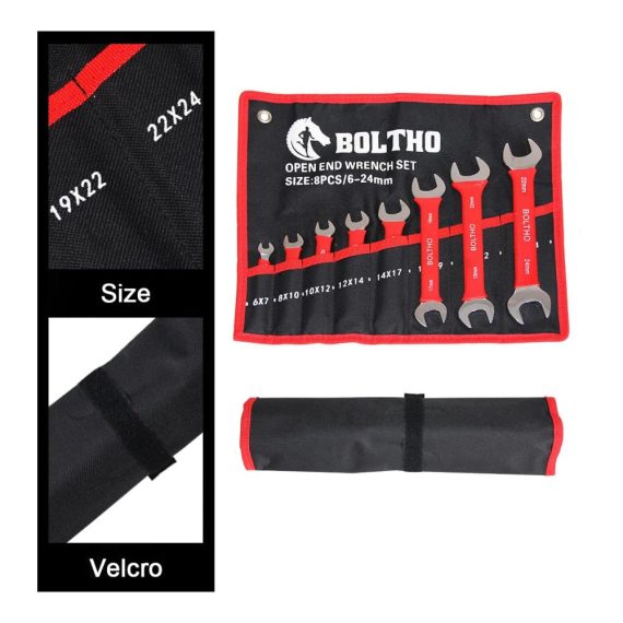 8-tlg. Doppel-Maulschlüssel-Set (6-24MM) inkl. Tetron-Rolltasche | Gabelschlüssel mit rutschfestem Griff für effiziente Reparatur- und Wartungsarbeiten