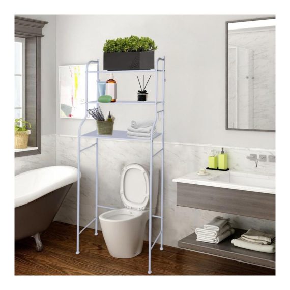 Badezimmerablagen & -regale Platzsparendes WC-Regal mit 3 Ablagen Waschmaschinenüberbau Haken und einfacher Montage - Organizer aus weißem Kohlenstoffstahl
