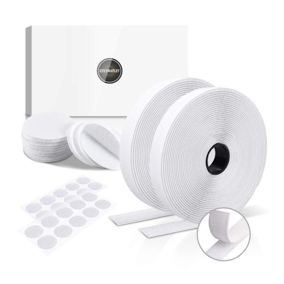 Selbstklebende Gewebebänder Klettverschluss-Set - Extra Stark Weiß 8m x 20mm Rund 50mm/20mm (Je 10 Paar) - Perfekt für DIY-Projekte Moskitonetze an Türen und Fenstern - Vielseitig einsetzbar