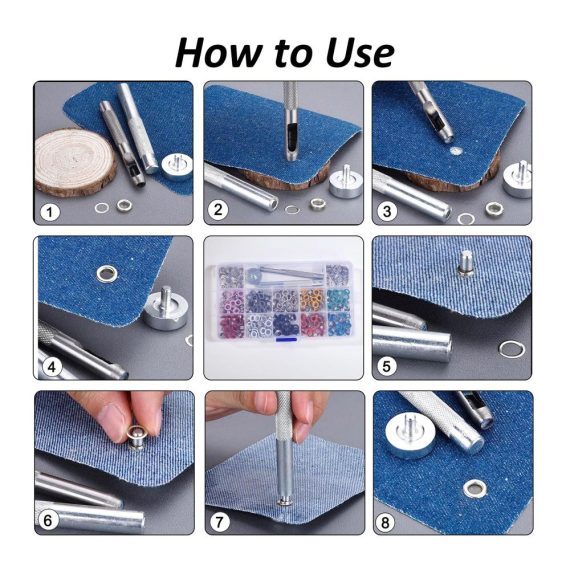 Metallösen-Set 300 Stück - 5mm Tüllen Kit für DIY Handwerk Schuhe Kleidung Taschen - Inklusive Installationswerkzeug - Multicolor Ösen (10 Farben
