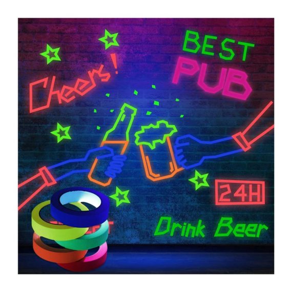 Fluoreszierendes Panzertape Set - 15 Rollen UV Schwarzlicht Neon Klebeband 5mm*20m Ideal für Partys Kunst Handwerk und Dekorationen in 5 Farben