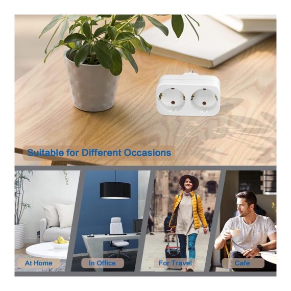 2 Fach Steckdosenadapter 3er Pack - 250V/16A 3680W Max - Schuko Doppelstecker für Haushaltsgeräte & Smartphones - Tragbare Mehrfachstecker 1 auf 2 Adapter