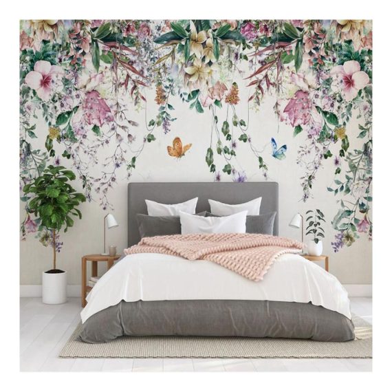 3D-Aquarell Blumen Weinrebe Selbstklebende Tapete - Idyllischer Raum Abnehmbare Tapete mit Regalfutter - Vinyltapete Rolle 189 cm x 114 cm