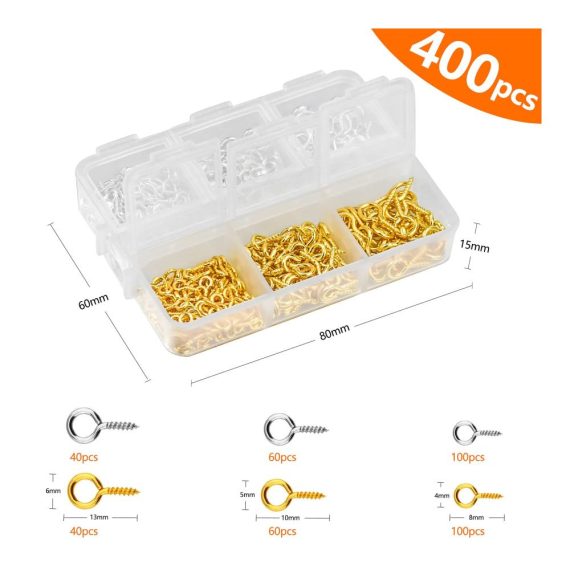 Augenbolzen Set 400 Stück - Schraubösen Ösenschrauben Ringschrauben für DIY Kunst Handwerk Schmuckherstellung - Kleine Augennadeln aus Metall in Silber und Gold