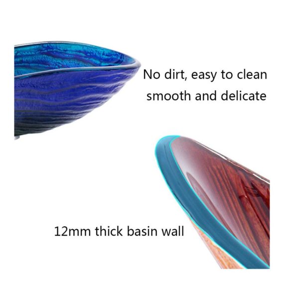 Regenbogenfarbenes Wassertropfen-Glaswaschbecken | Aufsatzwaschbecken für Bad mit Pop-Up-Ablaufgarnitur | Arbeitsplattenmontage Single Sink