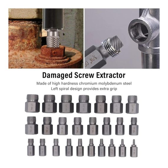 Gewindebohrer-Auszieher Set - Professionelles 25-teiliges Schraubenausdreher Kit aus Chrom-Molybdän-Stahl für beschädigte Schrauben. Hex-Bolzenentferner für effektive Schraubenentfernung