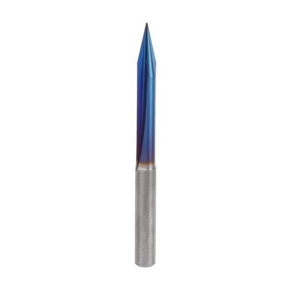 CNC-Fräser-Bit-Set 5-teiliges V-förmiges Gravur-Bit mit Nano-Blau-Beschichtung 2-schneidiges Wolframstahl-Schriftzug-Schnitzwerkzeug 4 mm Schaft – Ideale Präzision für gerade Einsätze und 30° Gravuren