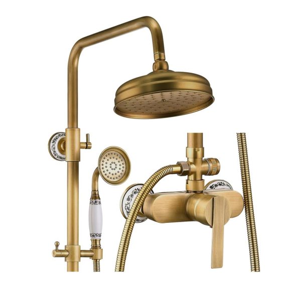 Antike Messing Regendusche & Handbrause Duschsystem - Wandmontage 20cm Drehkopf verstellbare Duschstange