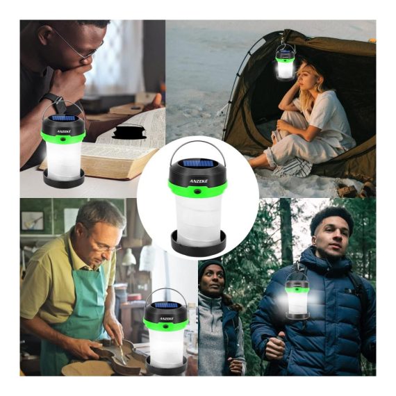 Solarbetriebene LED-Campingleuchte mit USB-Ladefunktion | Zusammenklappbares Design 4 Modi Notfallleuchten für Camping Wandern Angeln – Grün