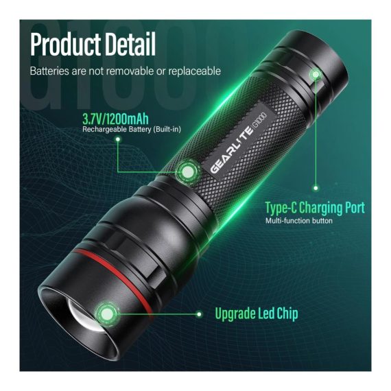 2er-Pack aufladbare LED Mini Taschenlampen 2000 Lumen IP65 wasserdicht – Perfekt für Camping Angeln und Outdoor-Aktivitäten