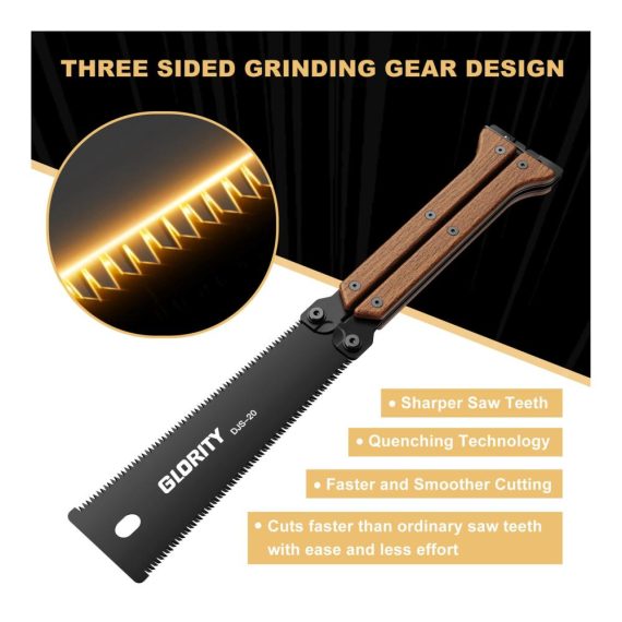 Japanische Klappsäge GLORITY 140mm - Präzise Handsäge für Holzbearbeitung & Heimwerkerprojekte Doppelkanten mit 13/14 TPI SK5 Karbonstahl Dreiseitiges Schleifzahndesign