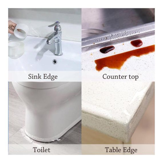 Selbstklebendes Dichtungsband 20m x 3cm - Wasserdichtes Dichtband für Küchenarbeitsplatten Badezimmer und Toiletten - Abschlussleiste mit Weichsockel - Optimale Abdichtung mit hochwertigem Dichtungsmaterial