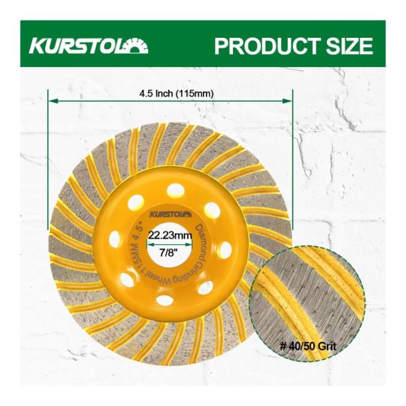 Diamant-Trennscheibe 115mm für Winkelschleifer – Turbo-Reihen-Schleifscheibe für Beton Marmor Granit – Topfrad zum Schneiden Schleifen Glätten Formen – 7/8-5/8 Dorn – Profi-Qualität für Mauerwerk und Ziegel