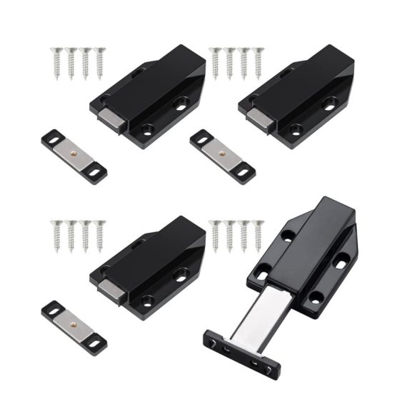 Magnetische Drucktüröffner Set - 4 Stück Push to Open Magnetschnäpper für Bücher- und Küchenschränke in Schwarz