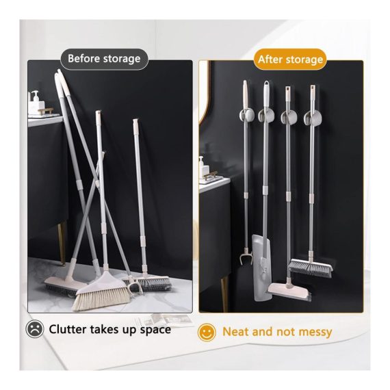3er Set Selbstklebende Mop- und Besenhalterung ohne Bohren für Badezimmer Küche und Garten – Platzsparender Organizer für Haushalt Bad und mehr