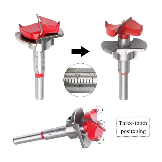 4-teiliges Set Präzisions-Forstnerbohrer für verdeckte Scharniere und Bohrvorrichtung | 35 mm Holzbohrer für Möbel Türen & Schränke