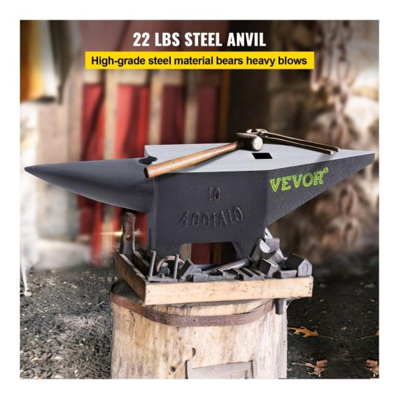 Holzhämmer 10kg Schmiedeamboss aus 55HRC Stahl - Amboss 355x110mm für Metallbearbeitung Abflachen Schmieden und Formen - Schmiedewerkzeug mit 22 LBS Cast Iron Anvil - Schwarz & Grau