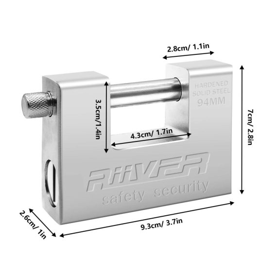 WAIZHIUA Heavy Duty Vorhängeschloss - Sicheres Rechteckiges Container-Schloss aus Gehärtetem Edelstahl (94mm) - Inklusive 4 Schlüssel für Garage Container Lager und Schuppen