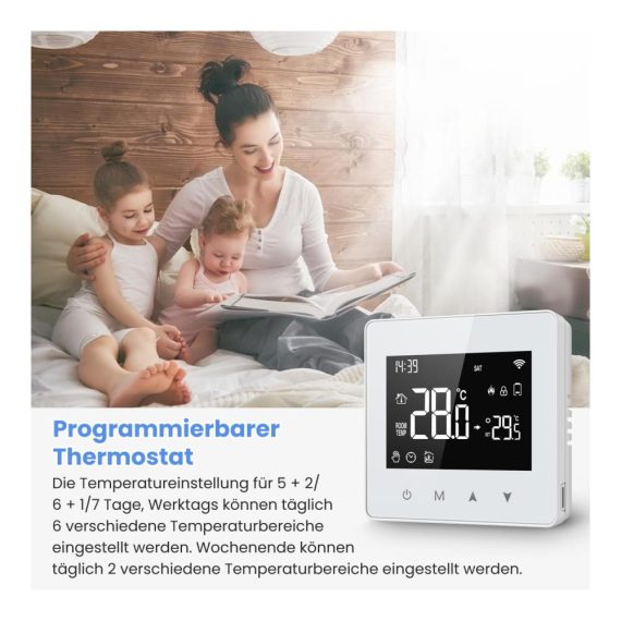 Programmierbares Zigbee Smart Thermostat für Gas-Boiler Steuerung – Kompatibel mit Alexa Google Home und Smart Life App – Fernbedienung über 2.4GH-WLAN – Energiesparendes Raumthermostat 3A