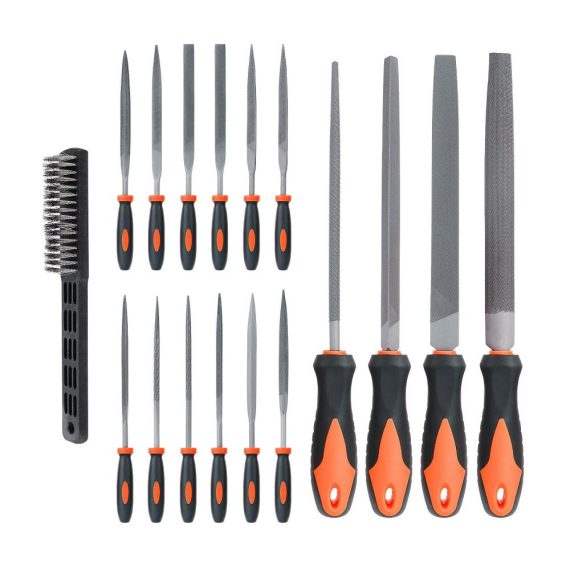 17-in-1 Feilenset mit Diamantfeilen Metallfeilen 4PCS Flach- Halbrund- Rund- und Dreikantfeilen sowie 12PCS Nadelfeilen und Reinigungsbürste für Metall DIY Handwerk
