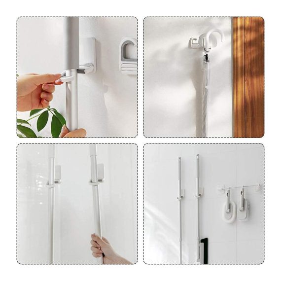 Selbstklebende Besenhalterung - 4 Stück CaiYuanGJ Mop Halter Ohne Bohren Einfach Einzustellen für Haushalt Bad Küche