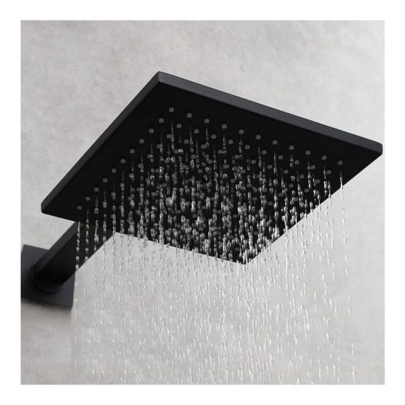 8 Zoll Regenduschkopf mit Druckverstärkung und Anti-Kalk Silikondüsen - Hochwertiger Edelstahl Einbauduschkopf in mattem Schwarz (Square