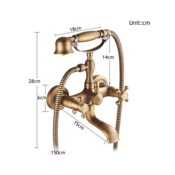 Antik Messing Wandmontage Badewannenarmatur mit Handbrause im Retro-Stil – Zwei Griffe Duscharmatur für eine stilvolle Badeerfahrung