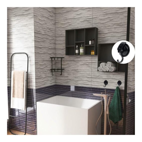 Bademantel- & Handtuchhaken 2er Set Saugnapf mit 5kg Belastbarkeit Schwarz Ohne Bohren Vakuum Wasserdicht Wandhaken für Badezimmer & Küche