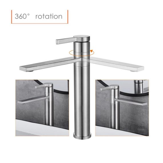 Badarmatur mit 360° Drehung | Einhebelmischer für Waschtisch und Badewanne | Gebürsteter Wasserhahn mit hochwertiger Mischbatterie | Moderne Armatur für Waschtisch und Wanne (Modell 1M2OK-T