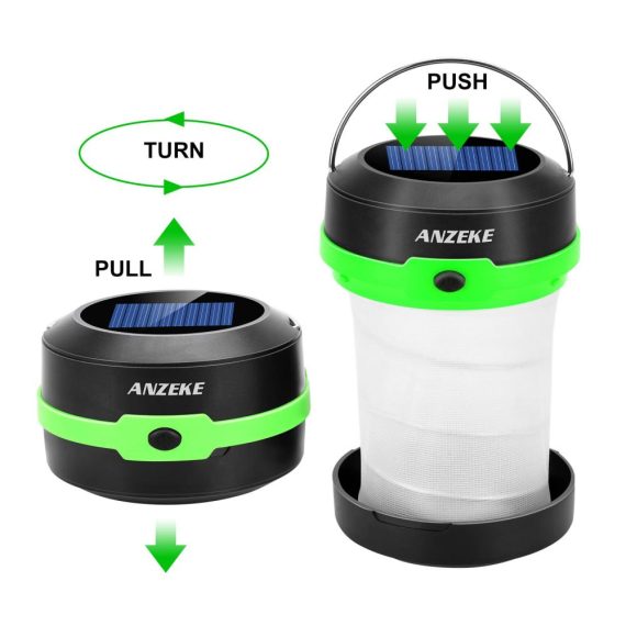 Solarbetriebene LED-Campingleuchte mit USB-Ladefunktion | Zusammenklappbares Design 4 Modi Notfallleuchten für Camping Wandern Angeln – Grün
