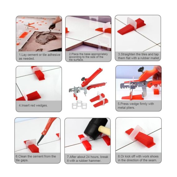 Fliesen Nivelliersystem Kit mit 2mm Zuglaschen 100 Fliesenkeilen Fliesenzange – Professionelles Fliesenverlegehilfe Set für präzise Fliesenarbeiten (Fliesenhöhe 6-15mm