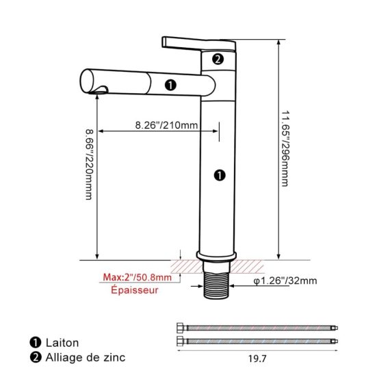 360° Drehbarer Hoch-Waschtischarmatur mit Einhebelmischer Touch-On-Funktion 50cm Flexible Schläuche Moderne Einfachheit - Weißes Messing-Wasserhahn fürs Bad