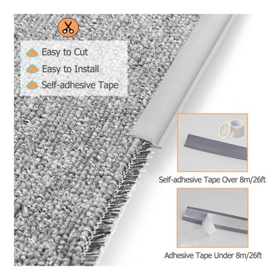 Selbstklebendes Teppichkantenband - Flexibles PVC Schneidbar Teppichumrandung für Fußmatten - Grau - 2000 cm - Ideal für Teppich-zu-Fliesen/Fliesen-zu-Teppich