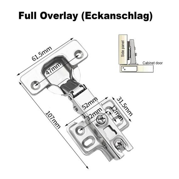 12er Set Soft-Close Falttürscharniere aus Kaltgewalztem Stahl - Nickelbeschichtetes Topfscharnier-Kit für Küchen- und Schranktüren (Standardgröße Abnehmbar