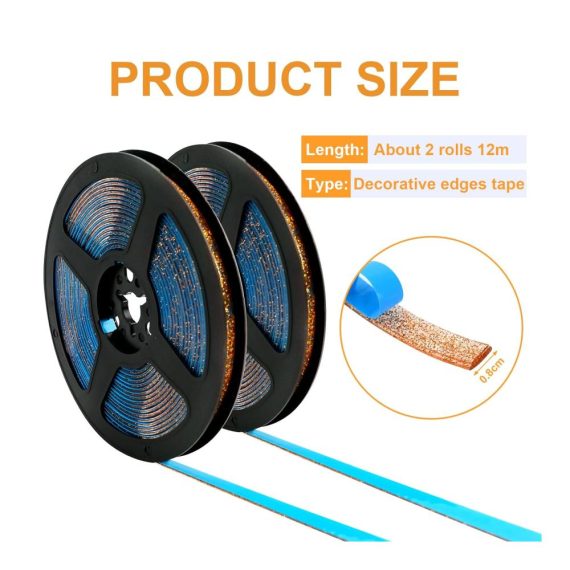 Roségold Selbstklebende Dichtungs- und Zierleisten - 2 Rollen 12m - Flexibel & Wand-/Deckenmontage - 8mm Breite - Perfekt für Dichtung Dekoration & Mehr
